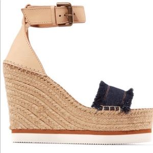 Chloe Denim Wedge Sandal  7.5